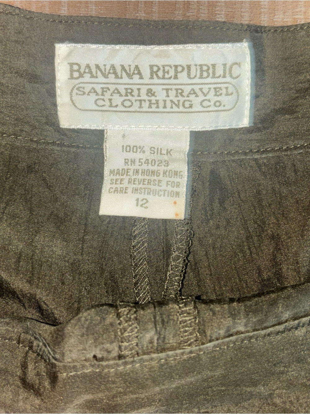 Vintage 80s Banana Republic Silk Trousers Pleated Safari Khaki Olive Pants - Picture 7 of 8
